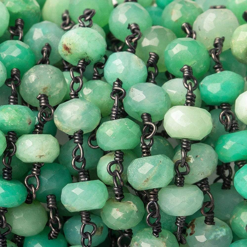 5.5-6mm Chrysoprase faceted rondelle Black Gold plated Chain by the foot