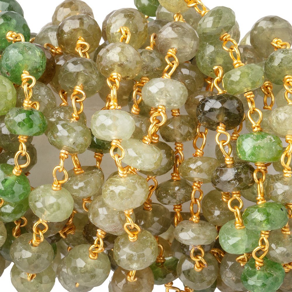5.5-6mm Grossular Garnet Faceted Rondelles on Vermeil Chain with 34 beads per foot