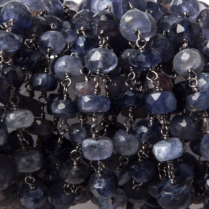 5.5-6mm Iolite faceted rondelle Black Gold plated .925 Silver Chain by the foot 38 pieces