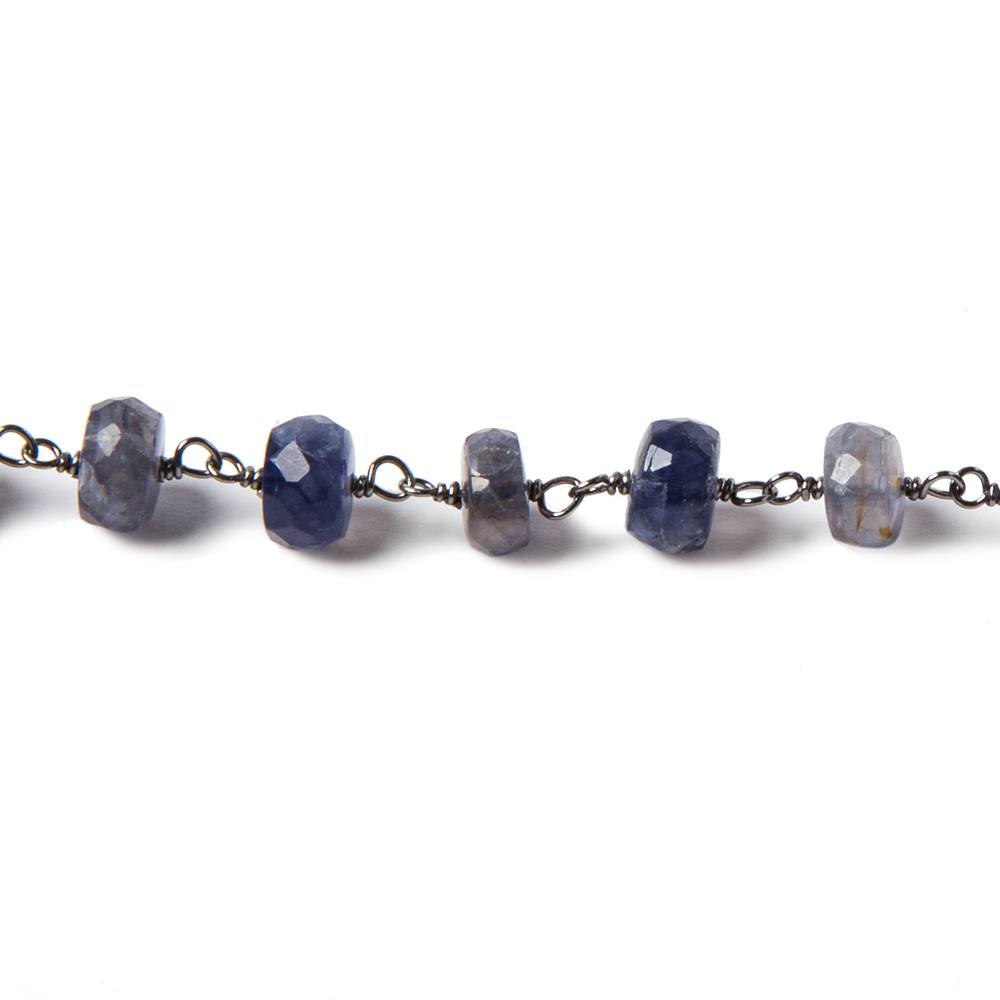 5.5-6mm Iolite faceted rondelle Black Gold plated .925 Silver Chain by the foot 38 pieces