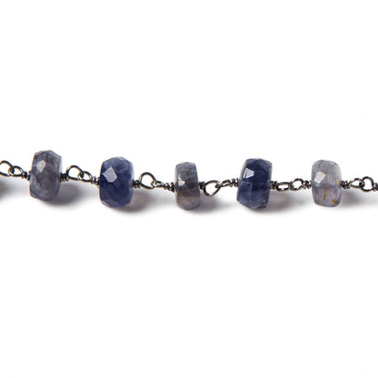5.5-6mm Iolite faceted rondelle Black Gold plated .925 Silver Chain by the foot 38 pieces