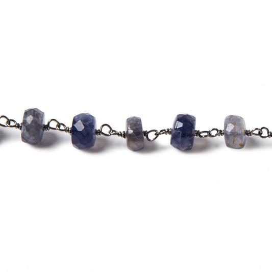 5.5-6mm Iolite faceted rondelle Black Gold plated .925 Silver Chain by the foot 38 pieces