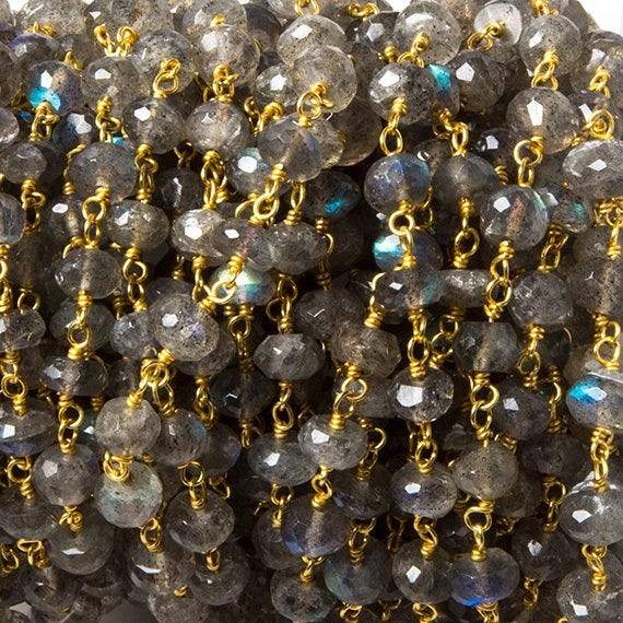 5.5-6mm Labradorite Faceted Rondelles on Vermeil Chain by the foot