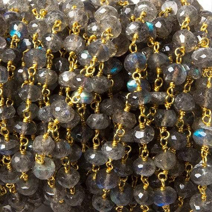 5.5-6mm Labradorite Faceted Rondelles on Vermeil Chain by the foot