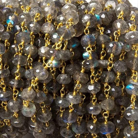 5.5-6mm Labradorite Faceted Rondelles on Vermeil Chain by the foot