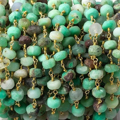5.5-6mm Matte Chrysoprase faceted rondelle Gold Chain by the foot 31 beads