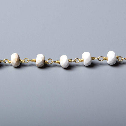 5.5-6mm Matte Tan Agate faceted rondelle Gold Chain by the foot 31 pcs