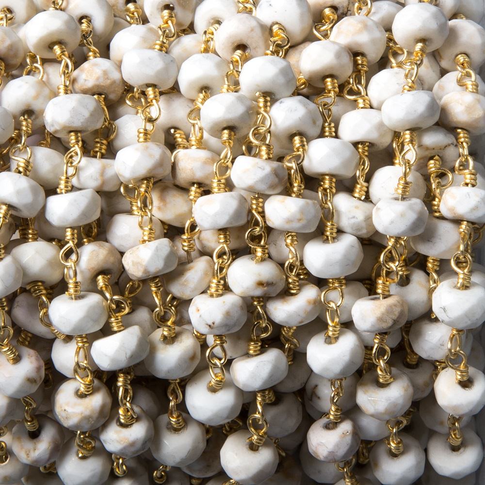 5.5-6mm Matte Tan Agate faceted rondelle Gold Chain by the foot 31 pcs