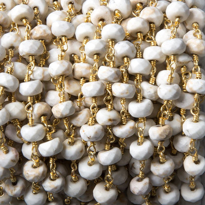 5.5-6mm Matte Tan Agate faceted rondelle Gold Chain by the foot 31 pcs