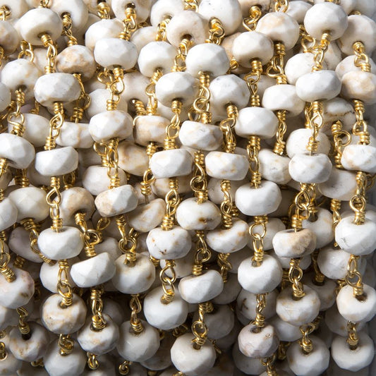 5.5-6mm Matte Tan Agate faceted rondelle Gold Chain by the foot 31 pcs