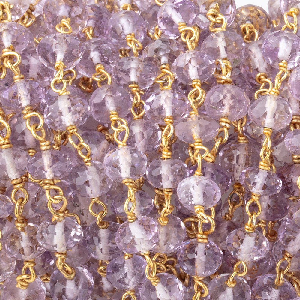 5.5-6mm Pink Amethyst Faceted Rondelle Beads on Vermeil Chain
