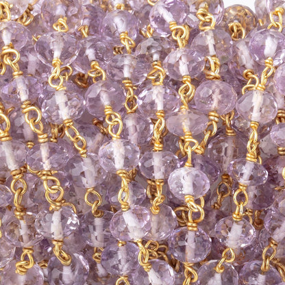5.5-6mm Pink Amethyst Faceted Rondelle Beads on Vermeil Chain