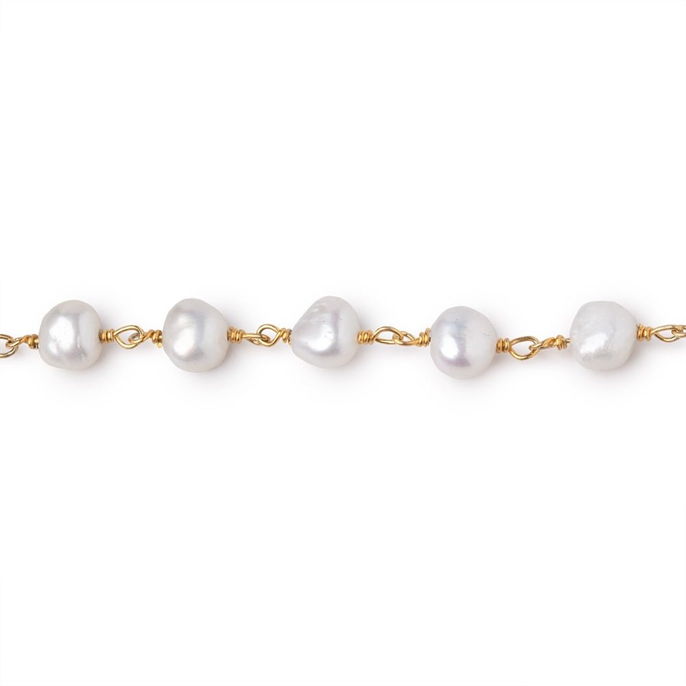 5.5-6mm White Baroque Pearls on Vermeil Chain