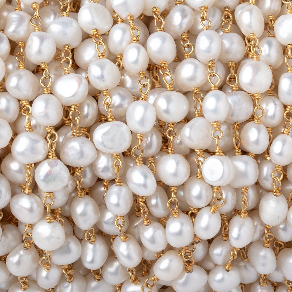 5.5-6mm White Baroque Pearls on Vermeil Chain
