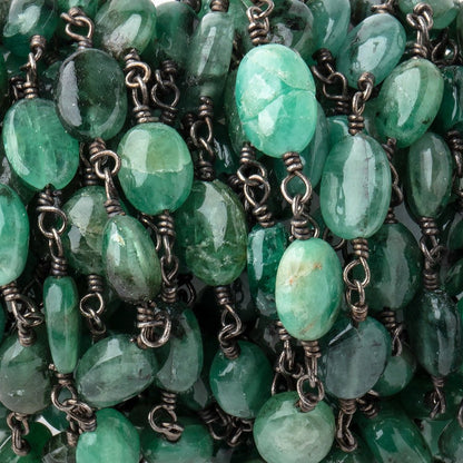 5.5-7.5mm Emerald Plain Oval Beads on Black Gold over .925 Silver Chain