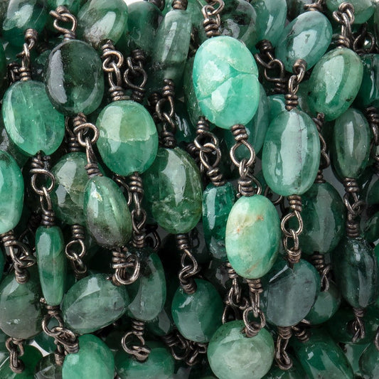 5.5-7.5mm Emerald Plain Oval Beads on Black Gold over .925 Silver Chain