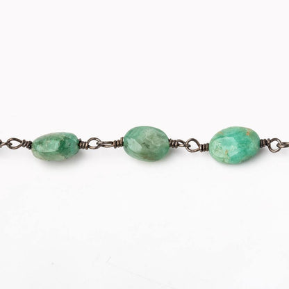 5.5-7.5mm Emerald Plain Oval Beads on Black Gold over .925 Silver Chain