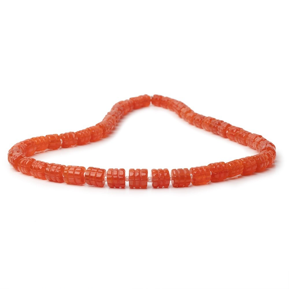 5.5-8mm Dark Carnelian Carved Tube Beads 16 inch 48 Beads