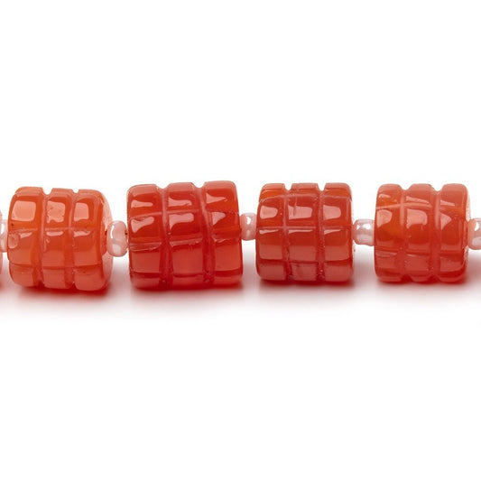 5.5-8mm Dark Carnelian Carved Tube Beads 16 inch 48 Beads