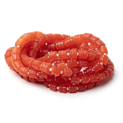 5.5-8mm Dark Carnelian Carved Tube Beads 16 inch 48 Beads