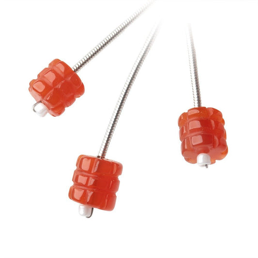 5.5-8mm Dark Carnelian Carved Tube Set of 3 Beads