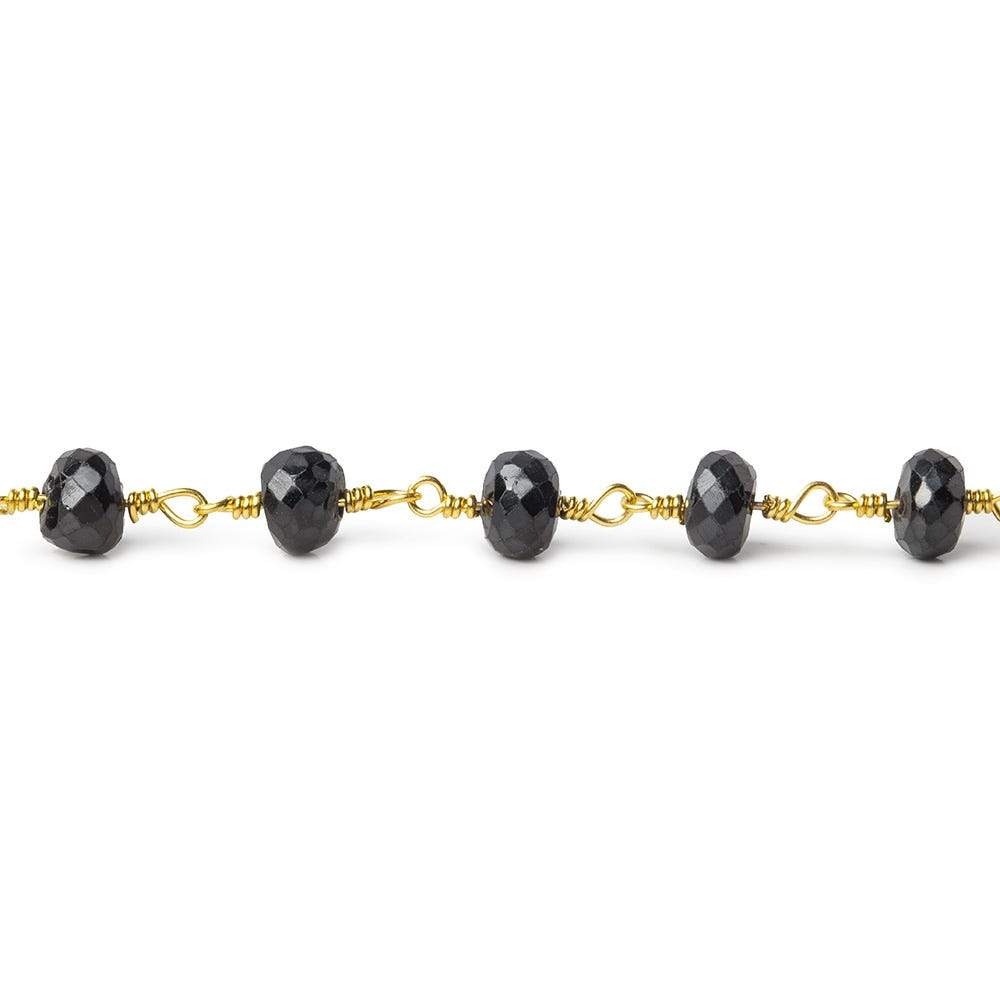 4x3-5.5x3mm Black Spinel faceted rondelle Gold plated Chain by the foot 30 beads