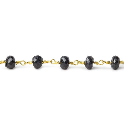 4x3-5.5x3mm Black Spinel faceted rondelle Gold plated Chain by the foot 30 beads