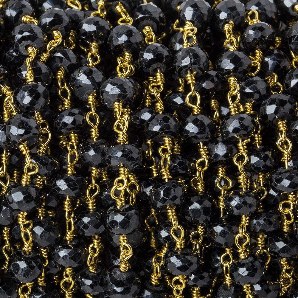 4x3-5.5x3mm Black Spinel faceted rondelle Gold plated Chain by the foot 30 beads