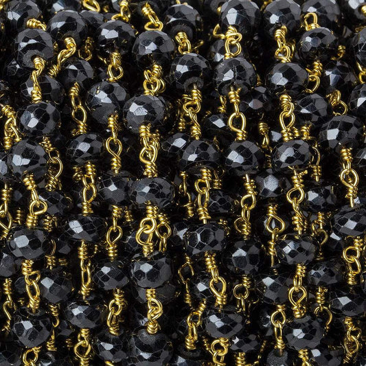 4x3-5.5x3mm Black Spinel faceted rondelle Gold plated Chain by the foot 30 beads