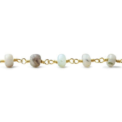 5.5mm Blue Peruvian Opal Plain Rondelle Gold plated Chain by the foot