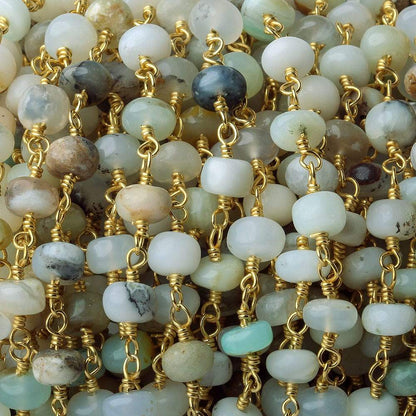 5.5mm Blue Peruvian Opal Plain Rondelle Gold plated Chain by the foot