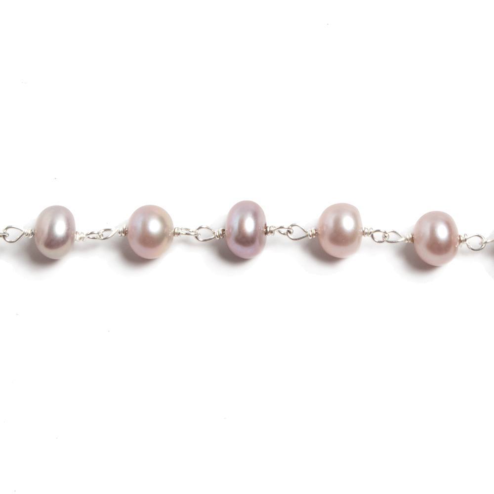 5.5mm Ice Pink Button Pearl Silver plated Chain by the foot 34 pieces