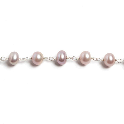5.5mm Ice Pink Button Pearl Silver plated Chain by the foot 34 pieces