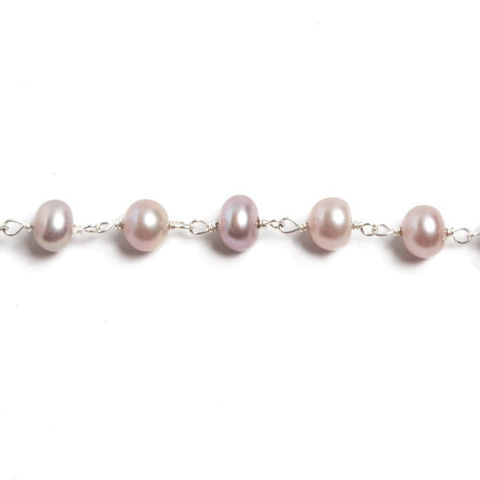 5.5mm Ice Pink Button Pearl Silver plated Chain by the foot 34 pieces