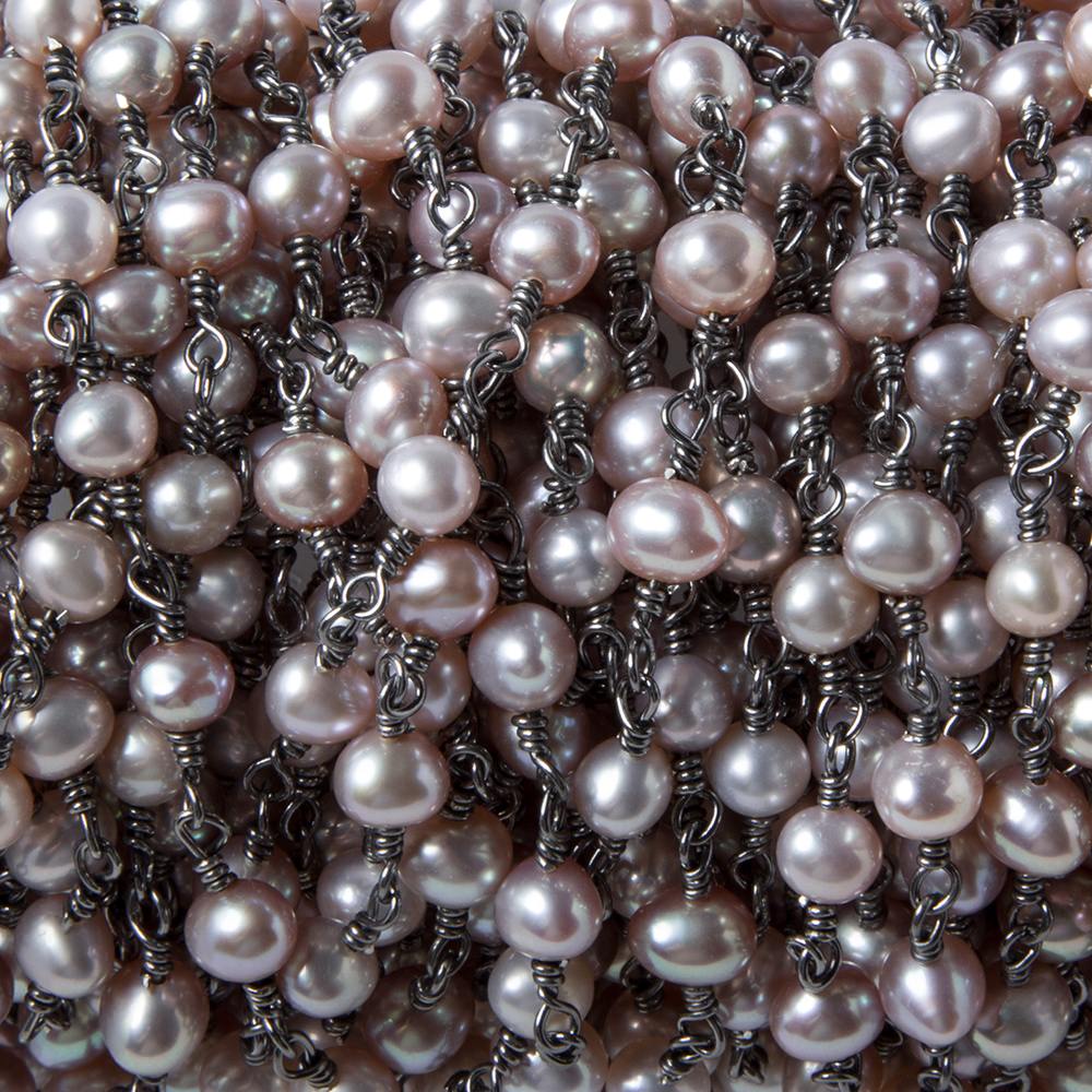 5.5mm Ice Pink Oval Pearl Black Gold .925 Silver Chain by the foot 36 pieces