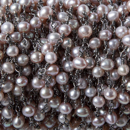 5.5mm Ice Pink Oval Pearl Black Gold .925 Silver Chain by the foot 36 pieces