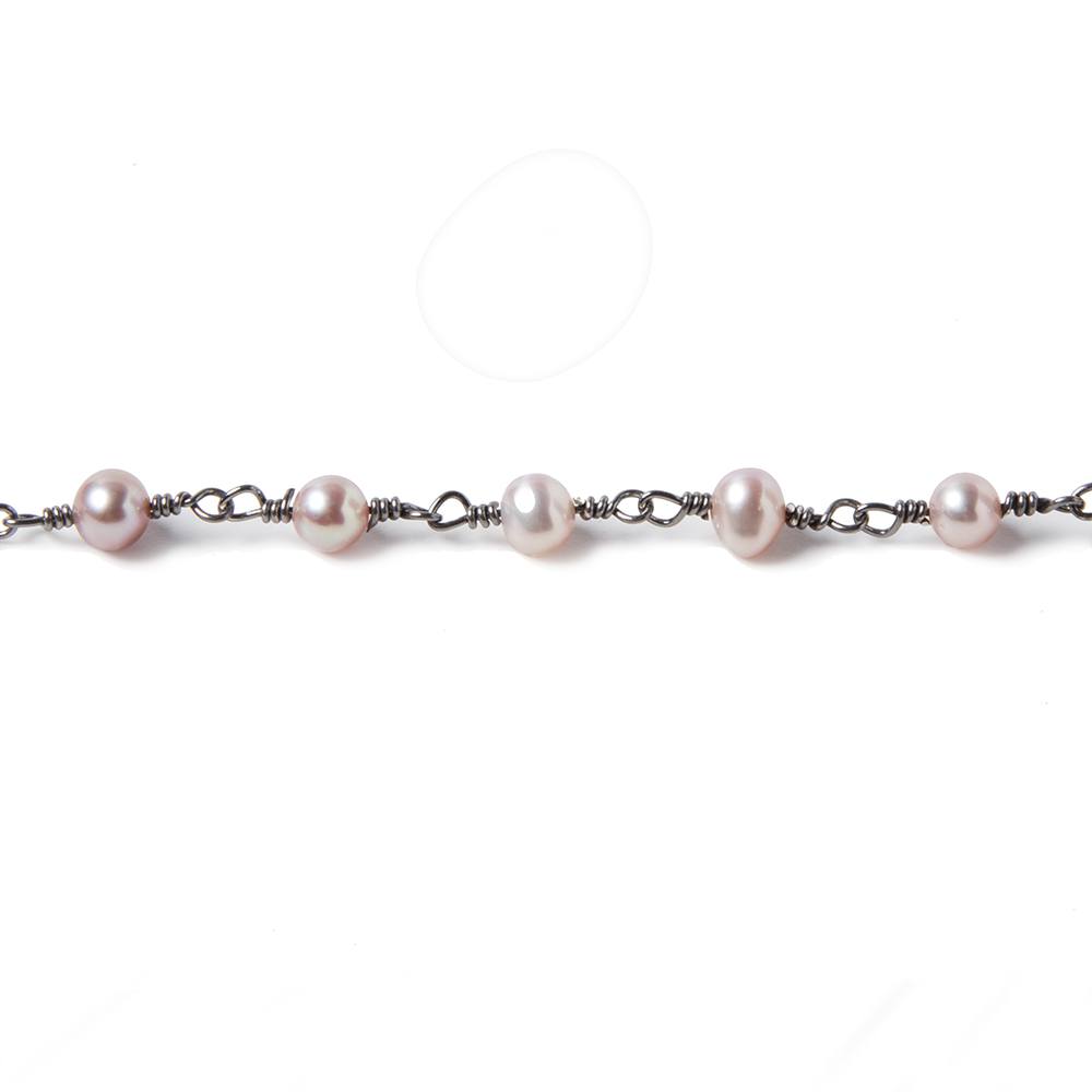 5.5mm Ice Pink Oval Pearl Black Gold .925 Silver Chain by the foot 36 pieces
