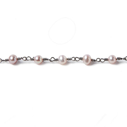 5.5mm Ice Pink Oval Pearl Black Gold .925 Silver Chain by the foot 36 pieces