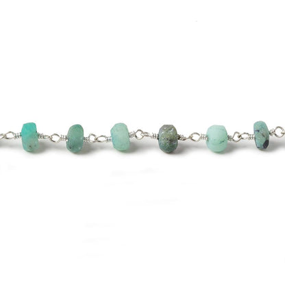 5.5mm Matte Chrysoprase rondelle Silver Chain by the foot 31 pieces