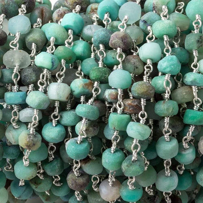 5.5mm Matte Chrysoprase rondelle Silver Chain by the foot 31 pieces