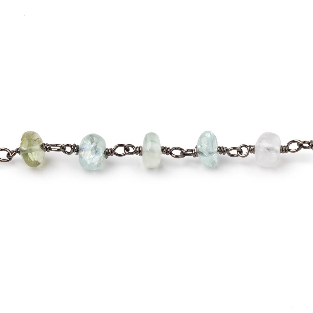 5.5mm Multi Color Beryl Plain Rondelles on Black Gold over Sterling Silver Chain