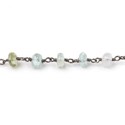 5.5mm Multi Color Beryl Plain Rondelles on Black Gold over Sterling Silver Chain