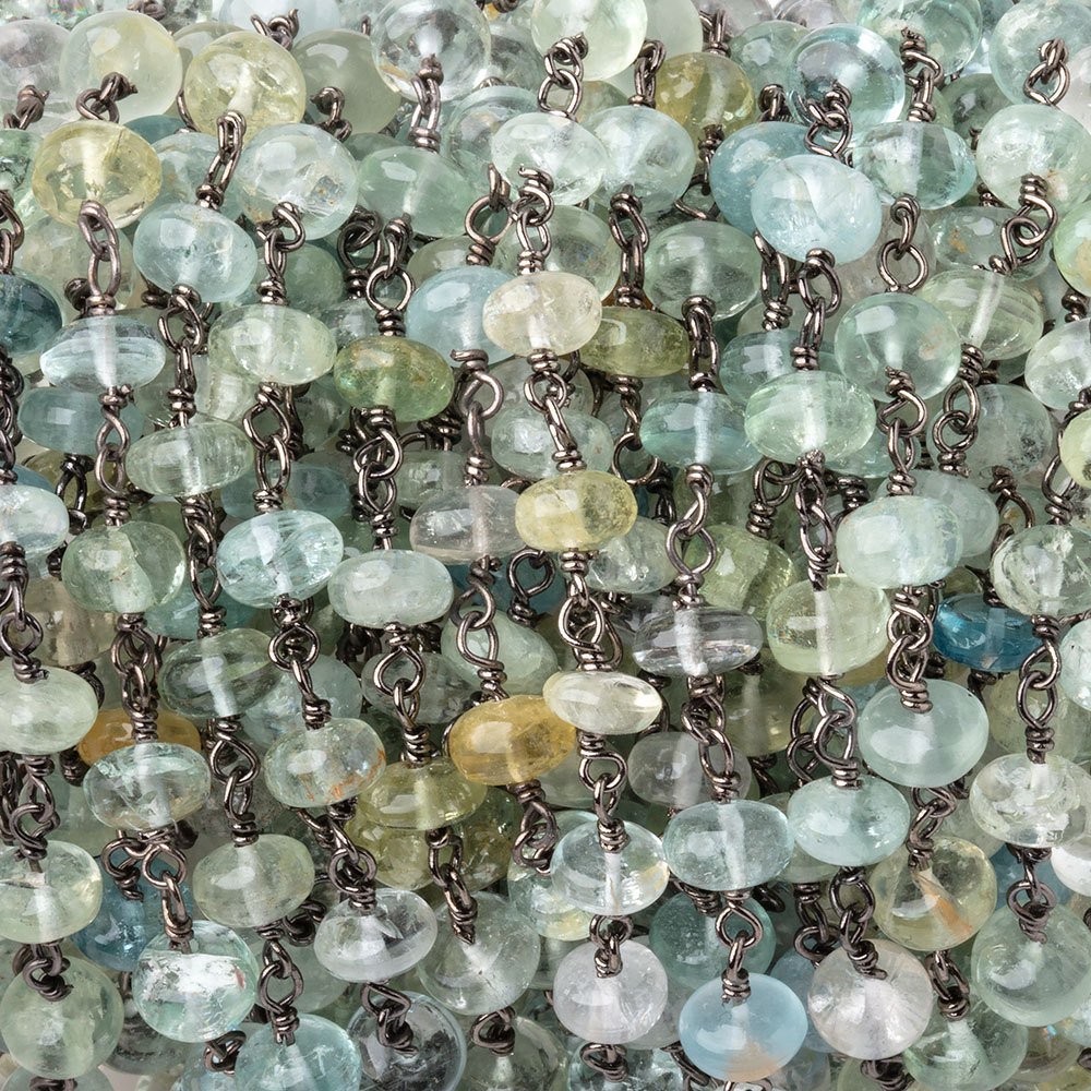 5.5mm Multi Color Beryl Plain Rondelles on Black Gold over Sterling Silver Chain