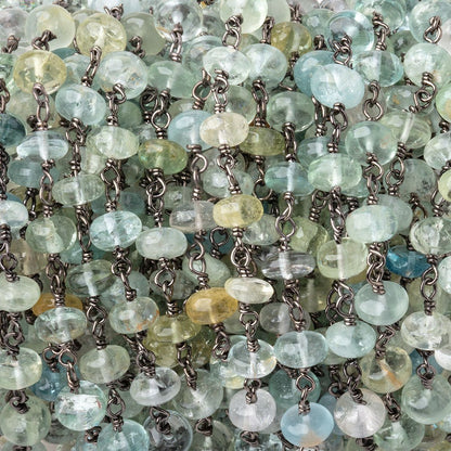 5.5mm Multi Color Beryl Plain Rondelles on Black Gold over Sterling Silver Chain