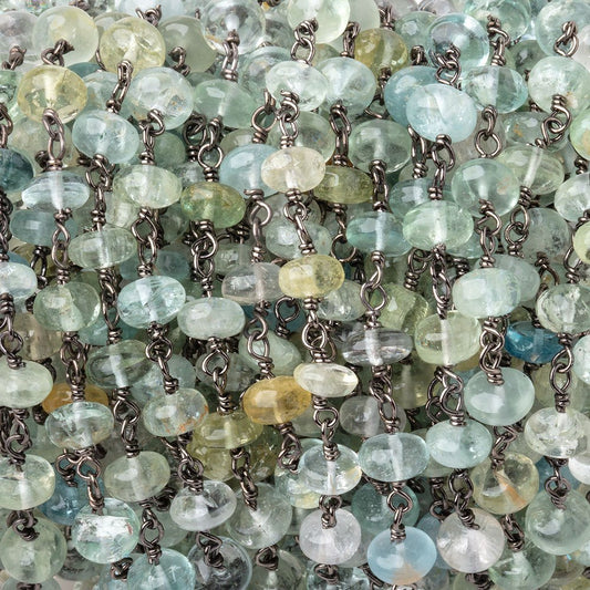 5.5mm Multi Color Beryl Plain Rondelles on Black Gold over Sterling Silver Chain