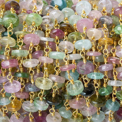 5.5mm Multi Color Tourmaline plain rondelle Vermeil Chain by the foot