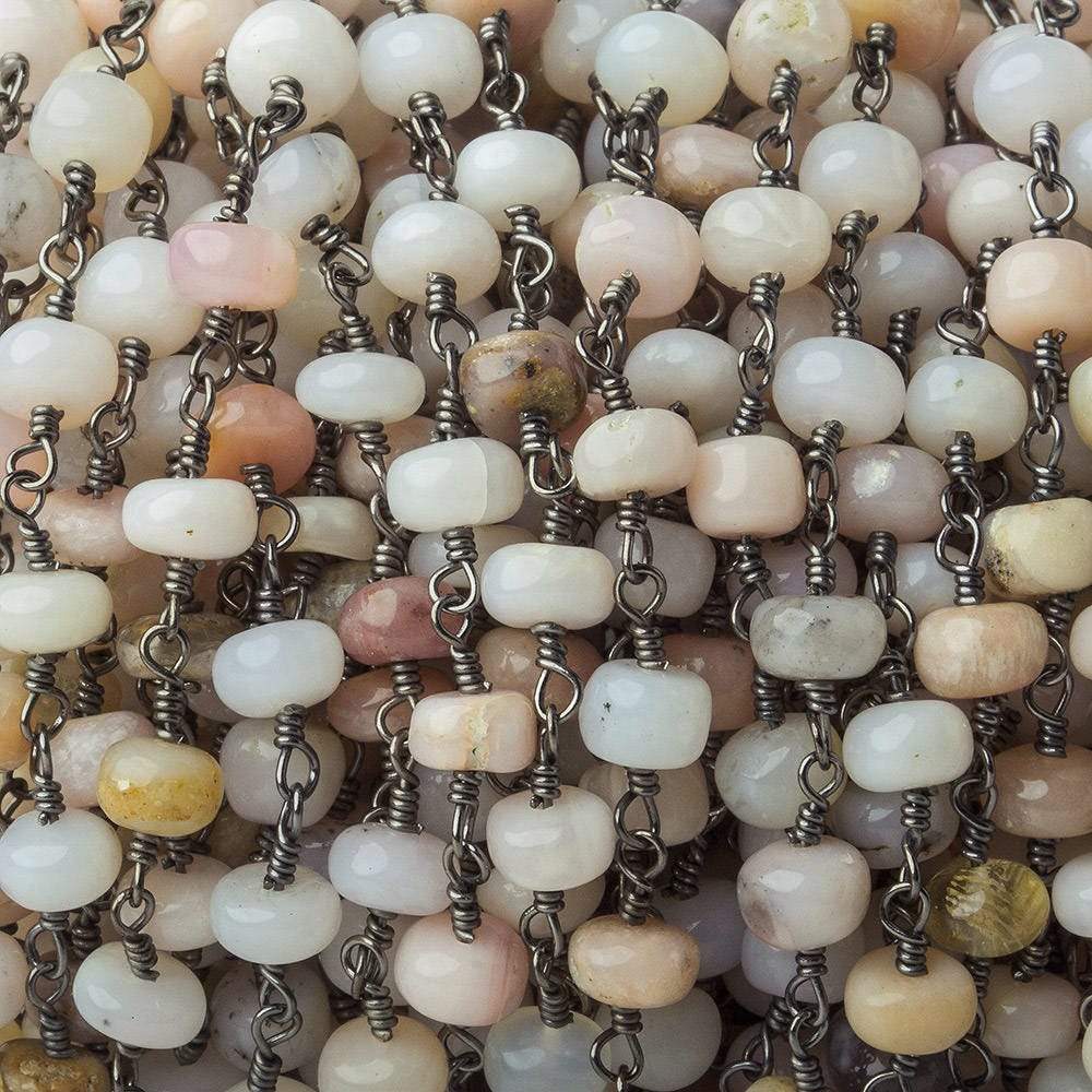 5.5mm Pink Peruvian Opal Plain Rondelle Black Gold plated Chain by the foot