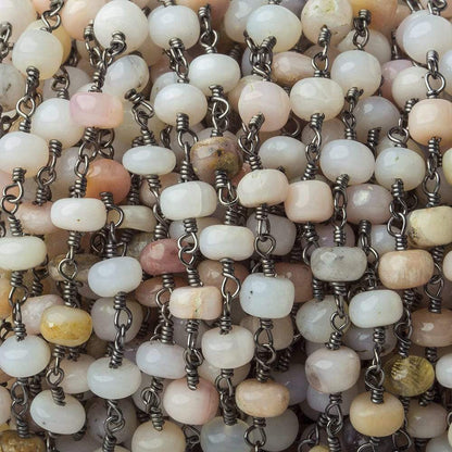 5.5mm Pink Peruvian Opal Plain Rondelle Black Gold plated Chain by the foot