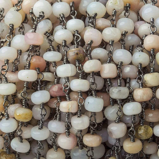5.5mm Pink Peruvian Opal Plain Rondelle Black Gold plated Chain by the foot