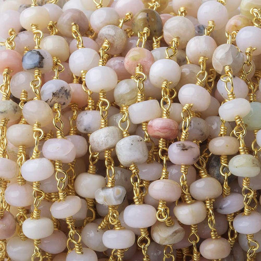5.5mm Pink Peruvian Opal Plain Rondelle Gold plated Chain by the foot